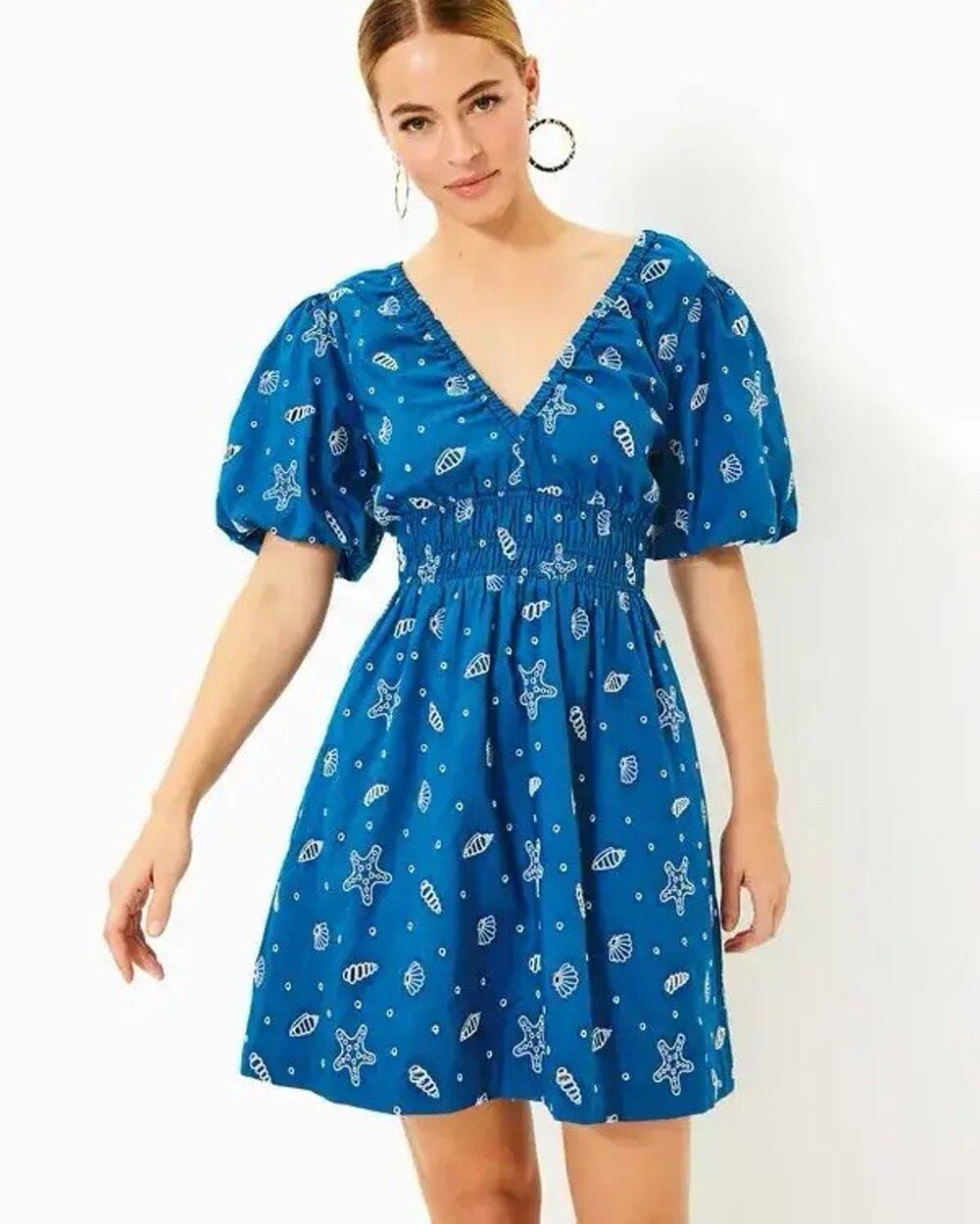 Lilly Pulitzer Kilynn Short Sleeve Eyelet Dress in Barton Blue Women's Size 14